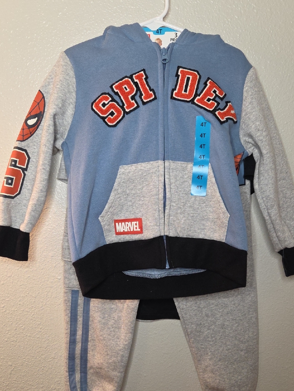 Marvel Spider-Man Light Blue & Gray 3 Piece Set With Hoodie, Shirt and Pants Set
